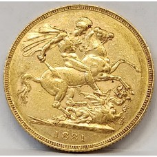 AUSTRALIA 1881 . ONE 1 SOVEREIGN . MELBOURNE . GOLD